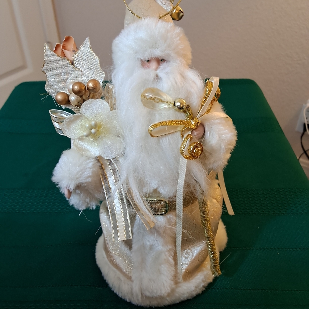 Victorian Santa, Porcelain Face & Hands, Ivory w/Metallic Gold Thread, 8"